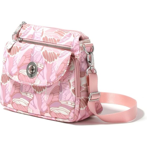 Women's Pink Butterfly Crossbody Bag Water-Resistant RFID Wallet Organizer - Picture 2 of 3